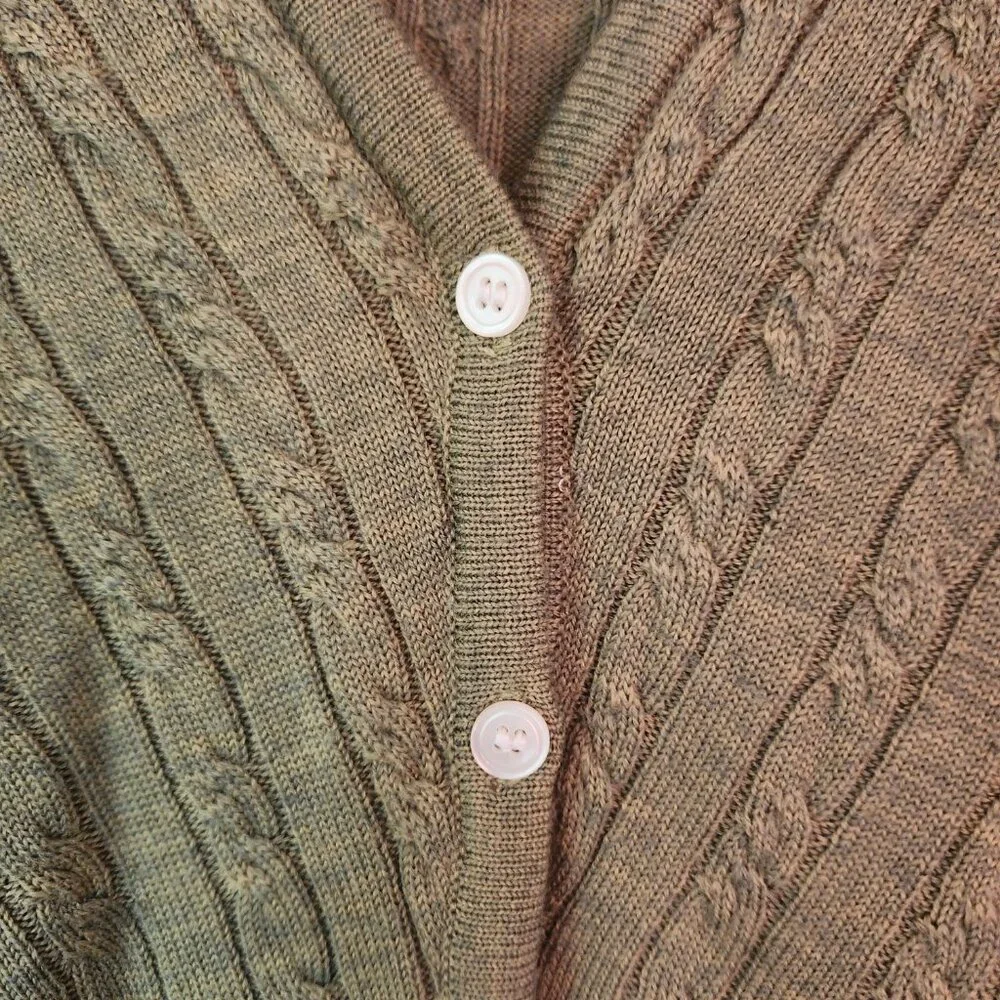 Vintage Petite Sophisticate Merino Wool Green Cardigan - Picture 3 of 7